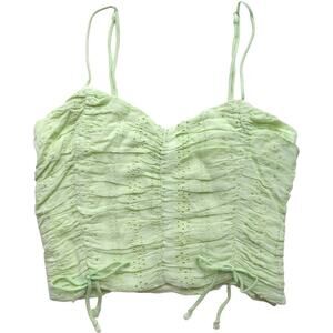 skylar+madison Womens Eyelet Crop Top, Stretch Tank Top, Spaghetti Strap Green M